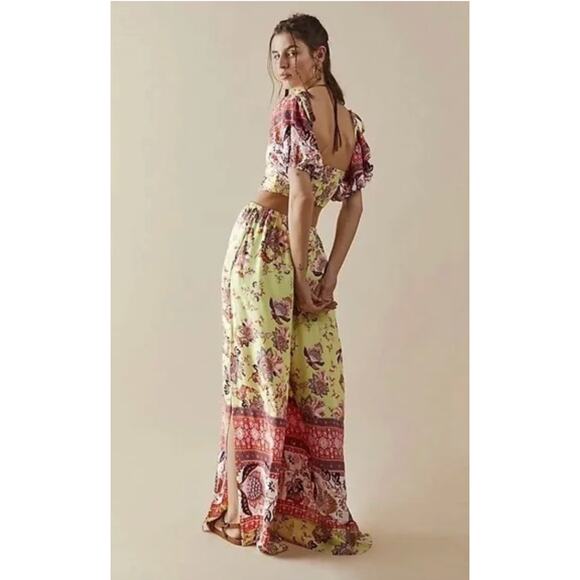 Free People Jumpsuit Womens Medium Bali Citrus Skies Boho Floral Wide Leg - Picture 4 of 11